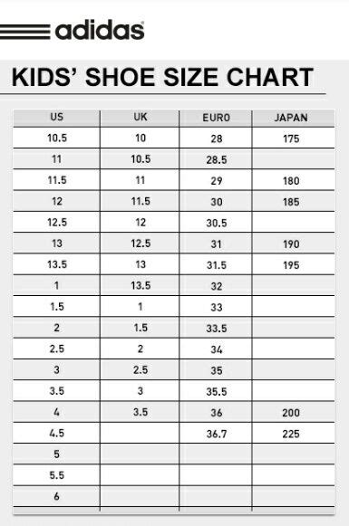 adidas kids footwear size chart.